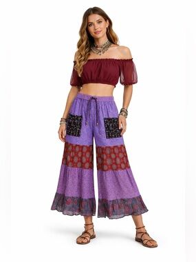 Hippie Forever Handmade Tiered Patchwork Palazzo Women SZ OS Enchanted Fairycore